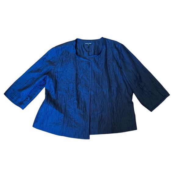 EILEEN FISHER 100% Silk Textured Cropped Jacket – Size L – Navy Blue - Picture 2 of 7